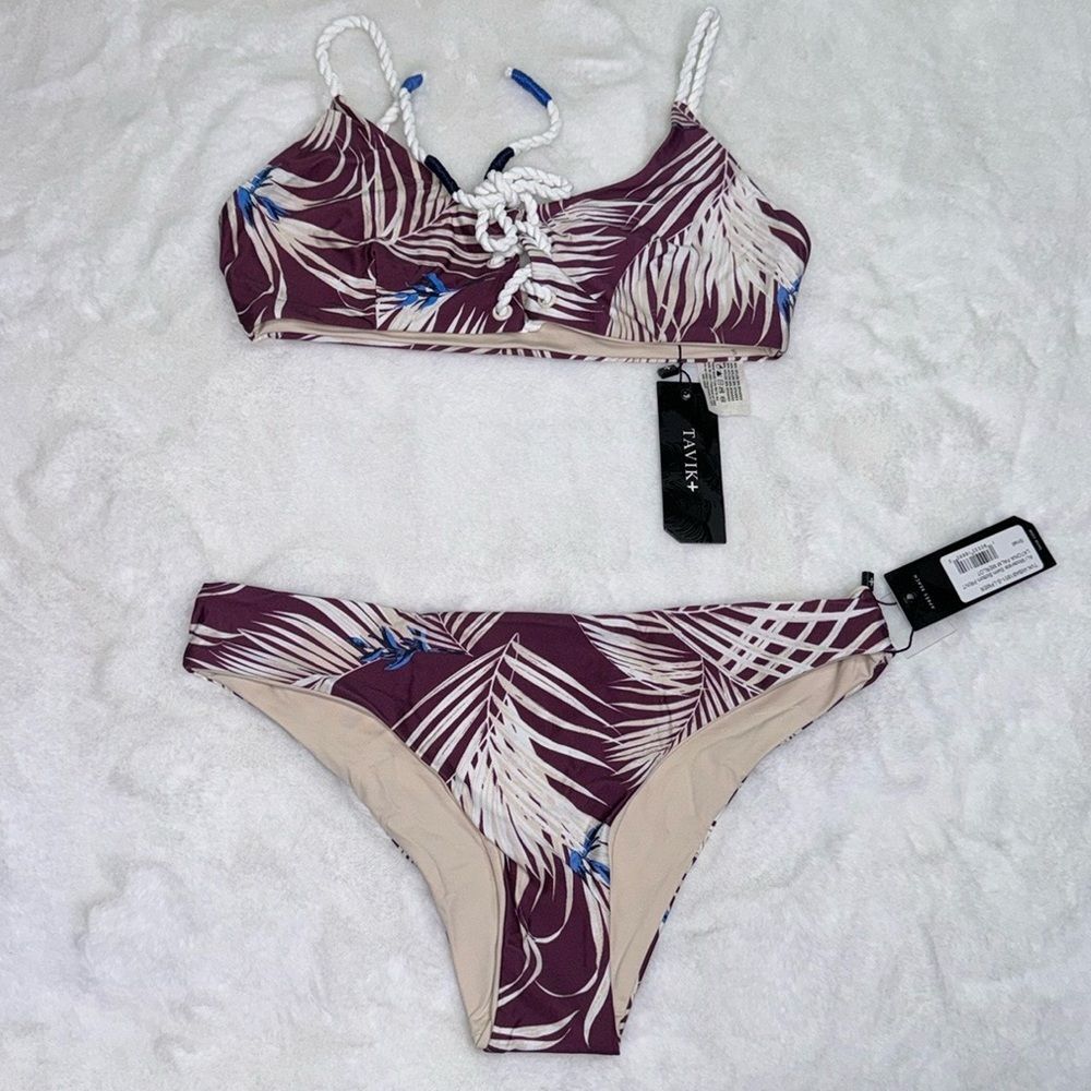 TAVIK REIGN Swim Top PRINT LATONA PALM MERLOT & ALI Moderate Swim Bottom Size Sm